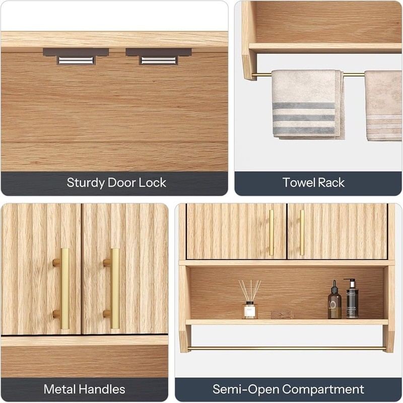 Wall Mounted Bathroom Cabinet Storage Organizer Double Doors W/ Adjustable Shelf