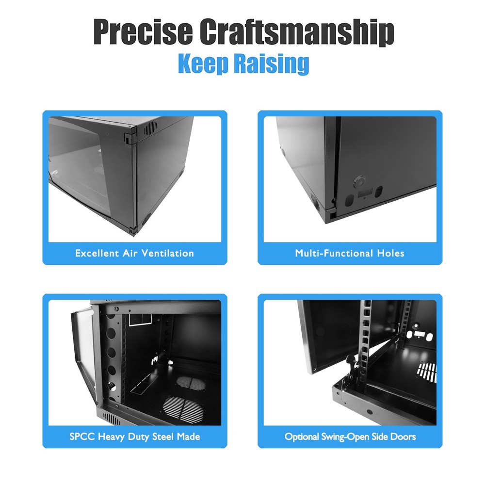 Raising Electronics 9U Wall Mount Network Server Cabinet Plexiglass Door 450MM