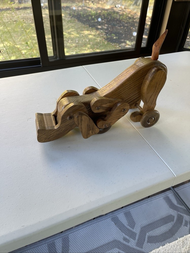 handcrafted wooden dachshund pull toy
