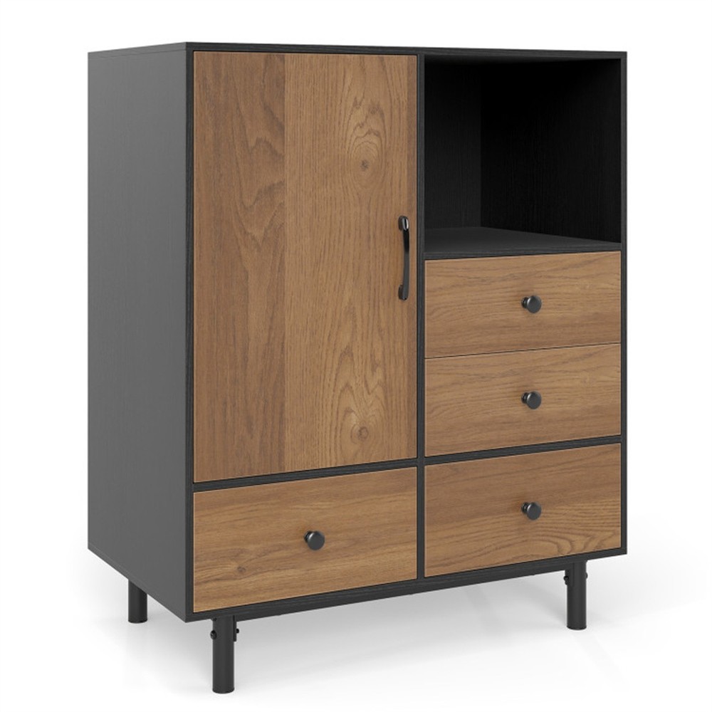 Mid-Century Modern 4-Drawer Sideboard Buffet Cabinet with Storage Black