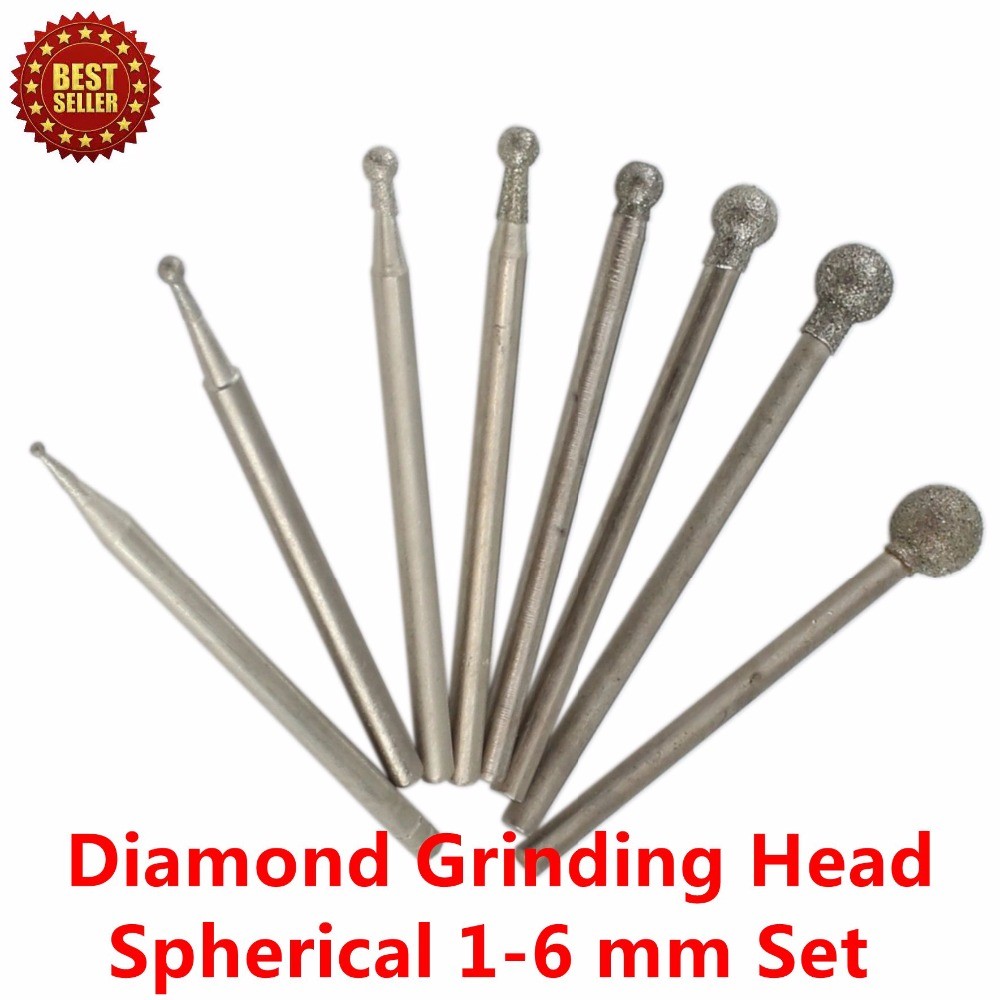 8Pcs Diamond Grinding Head Spherical 1-6 mm Set Coated Mounted Points Spheres