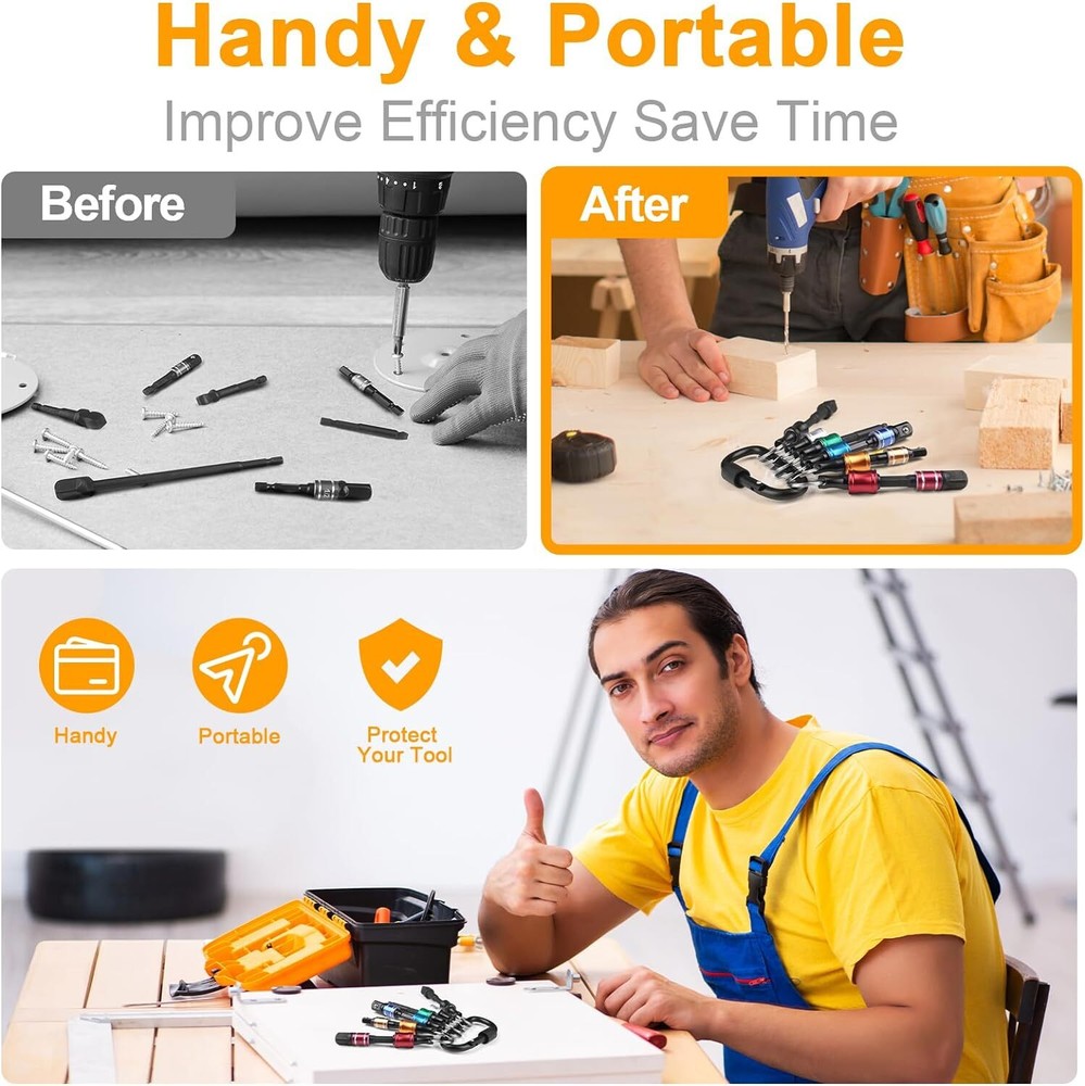 14PCS 1/4" Hex Shank Quick Release Keychain Screwdriver Drill Bit Holder Bit Set