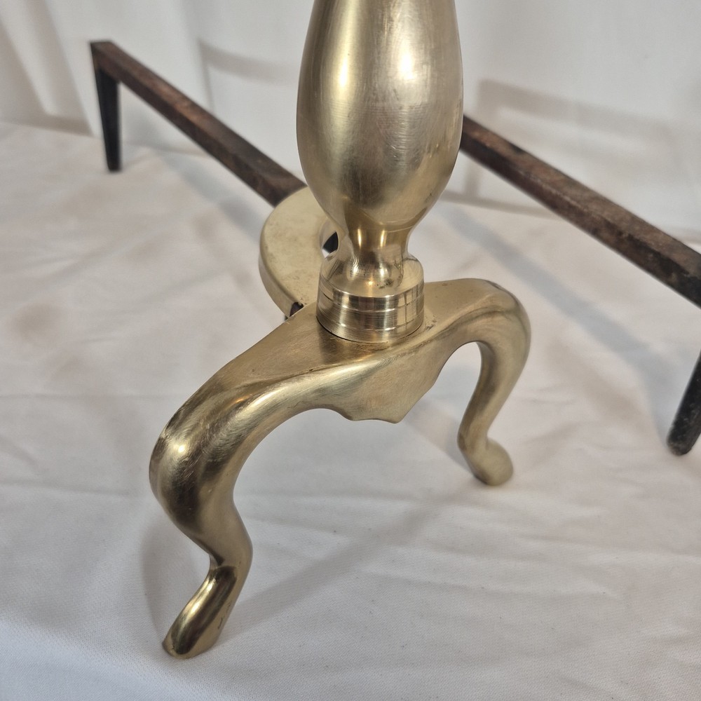 Antique Fireplace Brass Andirons Log Holder