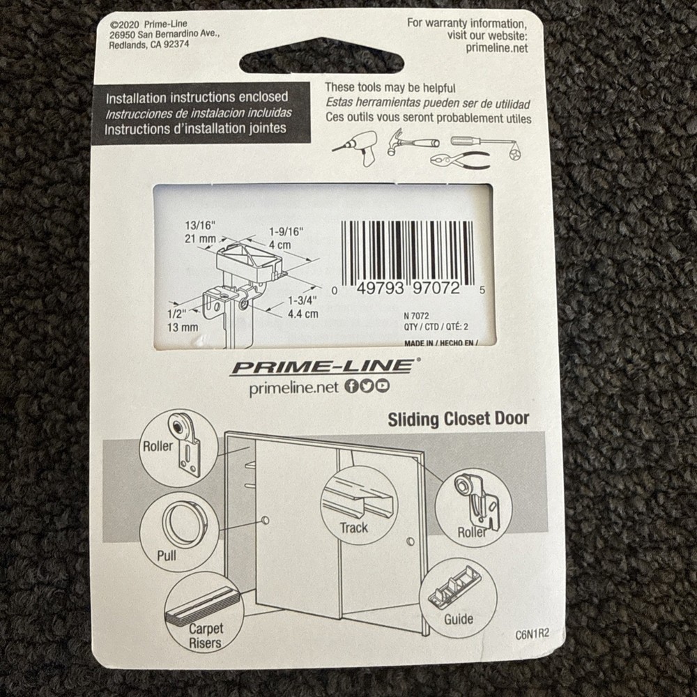 Prime-Line N 7072 Mirrored Door Top Guide Plastic Guide Adjustable 2 Pack