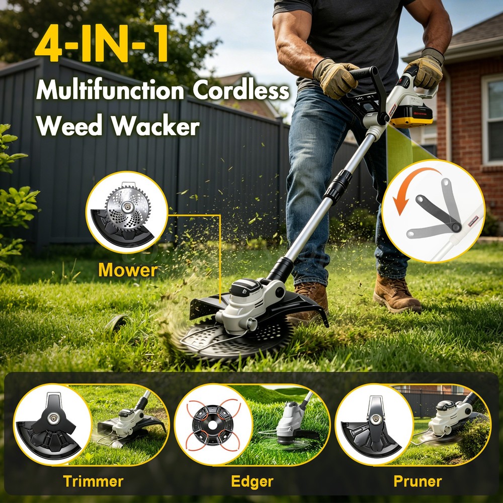 Electric Cordless Grass String Trimmer Lawn Edger Weed Wacker Cutter + 2 Battery