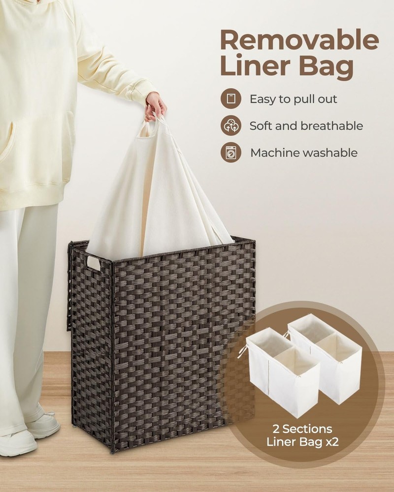 Greenstell Laundry Hamper with lid, No Install Needed, 90L Wicker Laundry Bas...