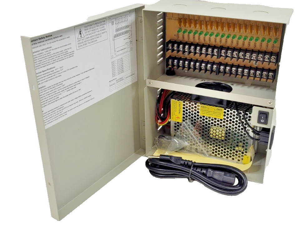 18-Channel DC 12-Volt 20-Amp Output CCTV Distributed Power Supply Box/Converter