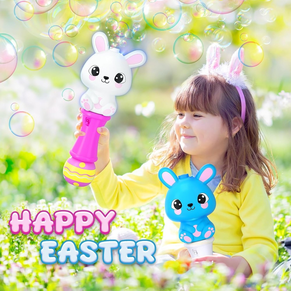 Easter Bunny Bubble Wand 2 Pack, Automatic Bubble Machine Gun for Kids, Light Up