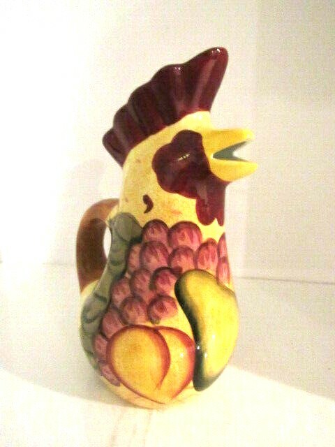 Rooster Chicken Pitcher Hand Painted Style-Eyes, Baum Bros 11"