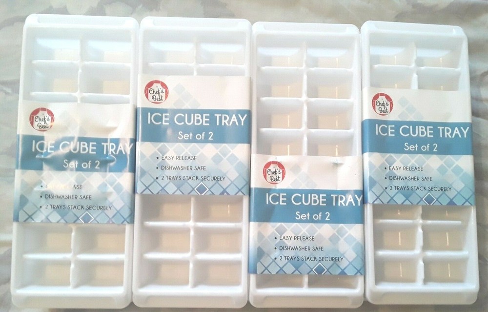 Chef's Best Ice Cube Trays Lot White 4/2 Pack Stack Dishwasher Safe Easy Release