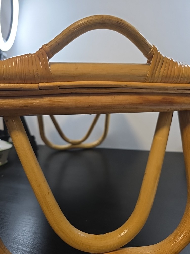 Bamboo Rattan Folding Serving Tray Boho Decor 21"