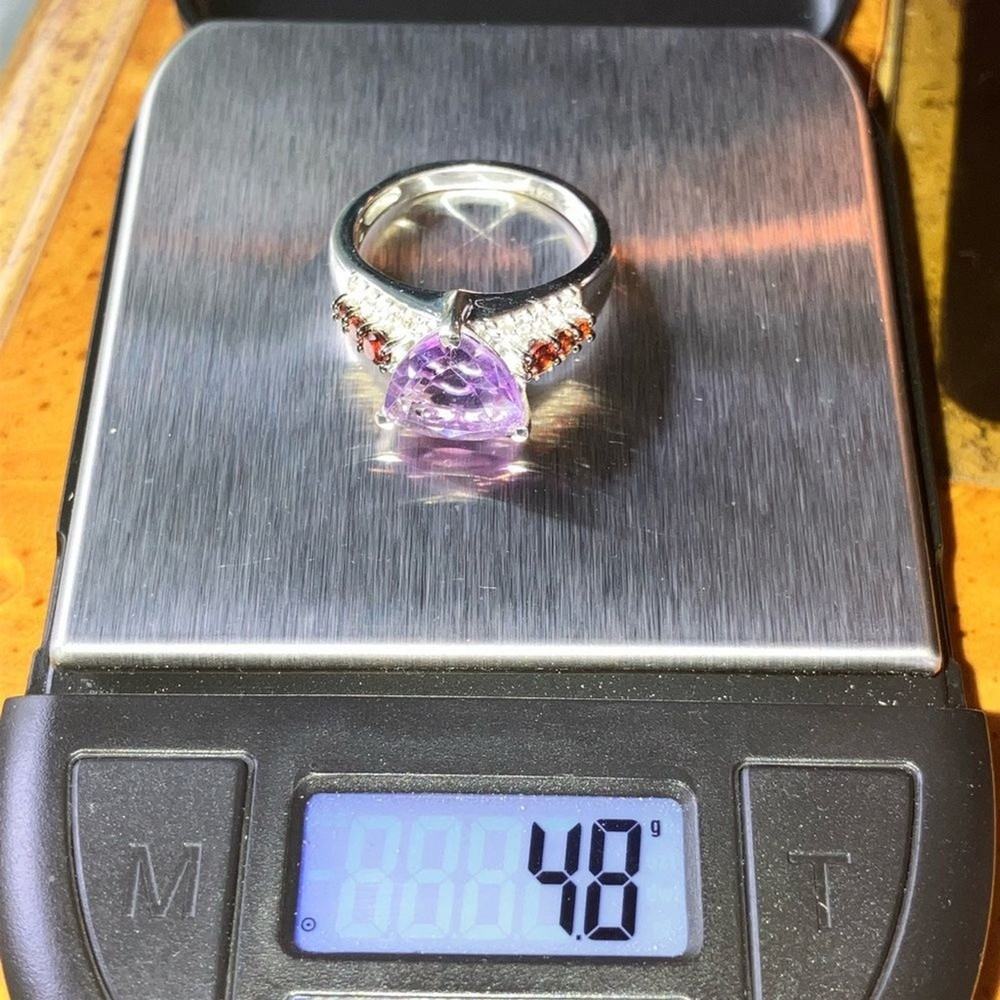 Moroccan Amethyst Red Garnet Sterling Silver Ring Size 8