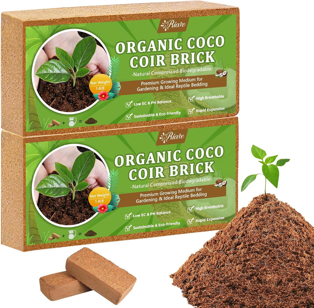 2Pcs Organic Coco Coir Bricks Soil Blocks- 100% Natural Compressed Coco Peat Bri