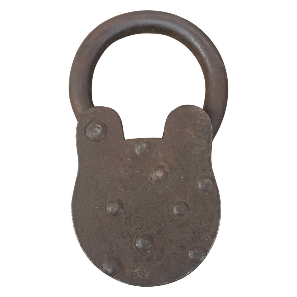 1900's Old Antique Strong Solid Iron & Brass Rare Unique Shape Pad Lock With Key