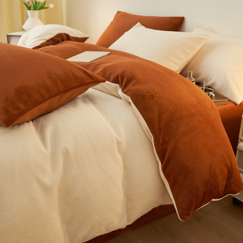 Simple Solid Color Milk Velvet Four Piece Set for Winter Warmth