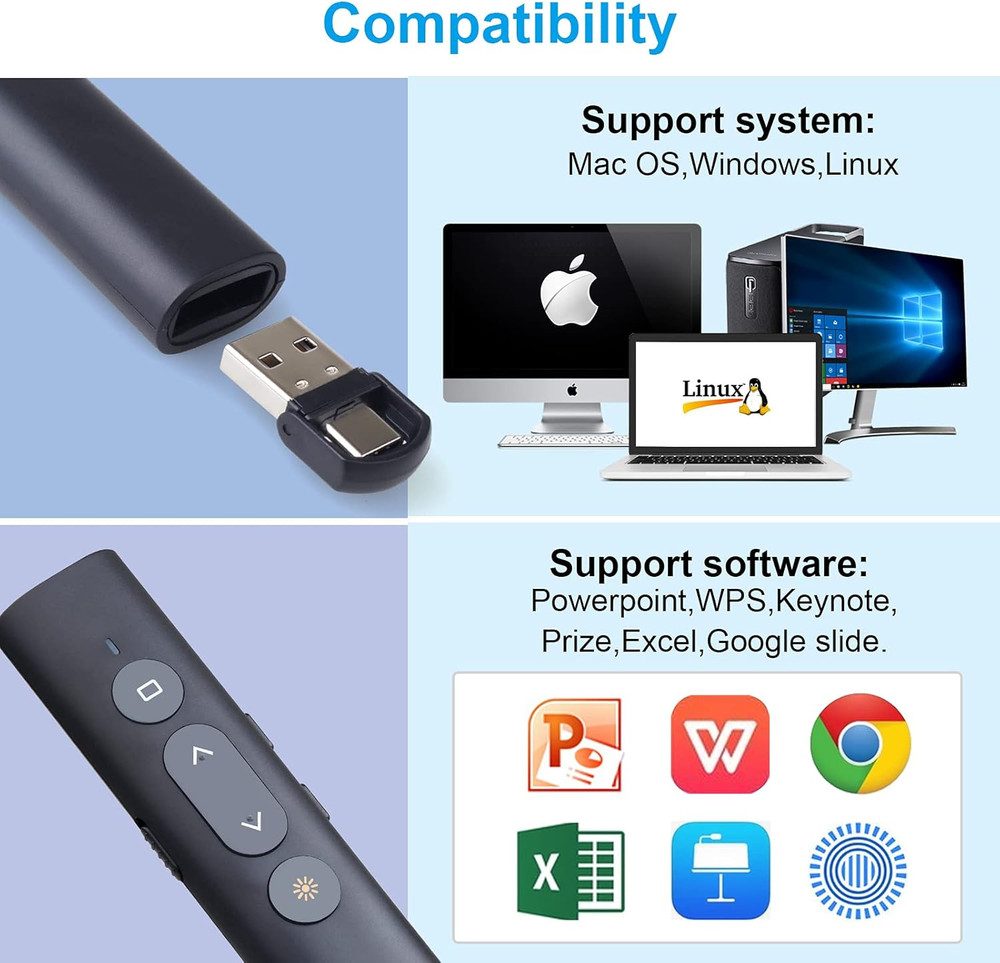Presentation Clicker Presentation Remotes, Type C/USB a 2 in 1 Pointer, Remote P