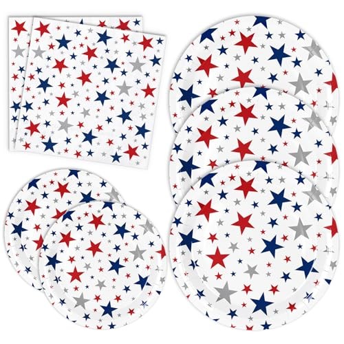 72Pcs Patriotic Party Tableware Set Red Blue Star Disposable Dinnerware 48Pcs