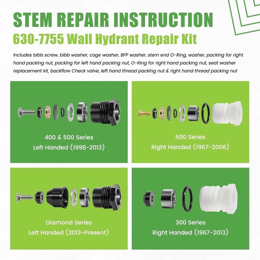Replacement for Prier 300 400 500 630-8500 Wall Hydrant Complete Service Kit