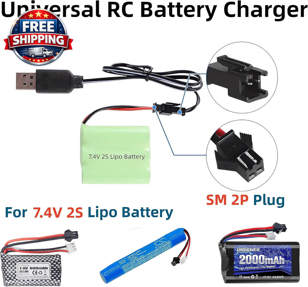 Universal RC Battery Charger Cable with SM 2 Pin Connector Plug for 7