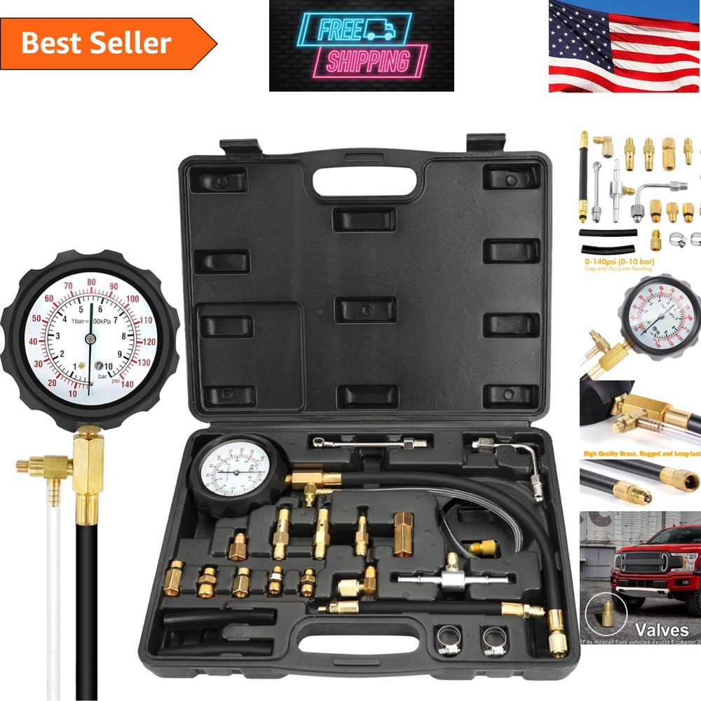 Compact Auto Fuel Pressure Tester Kit - Rust-Resistant Brass, Safe Operation