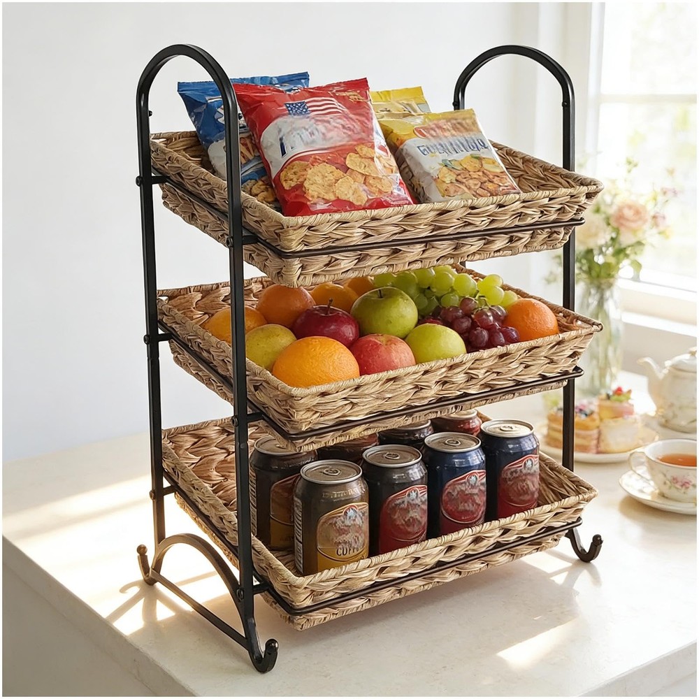Stackable Candy Display Rack with Rattan |Stackable Candy Organizer|Multi-Fun...