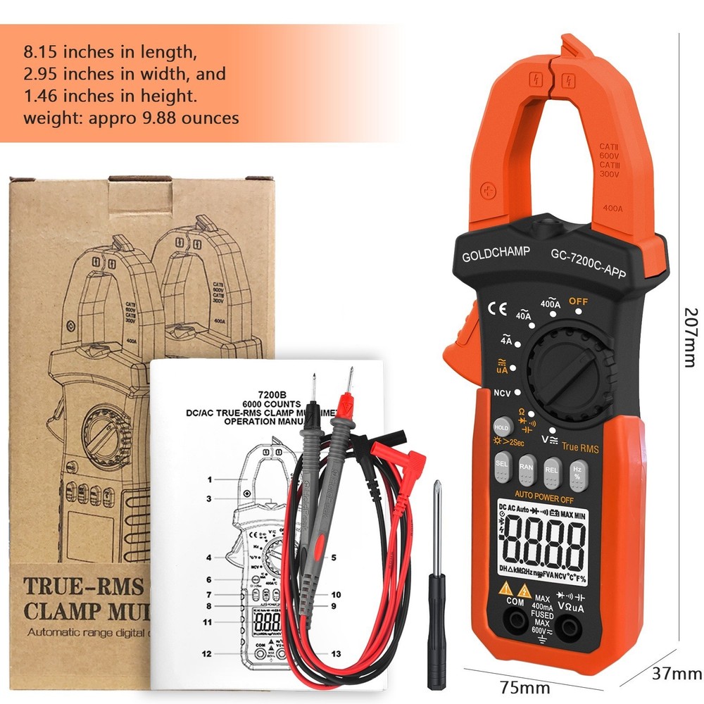 HoldPeak Clamp Meter True RMS 4000 Counts Bluetooth AC/DC Amp Voltage Tester