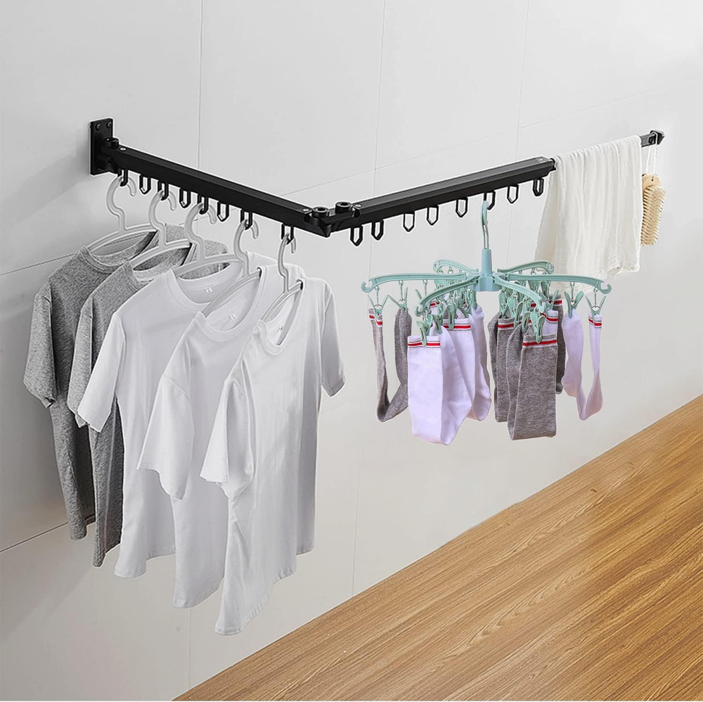 Rotating Clothes Drying Rack with 24 Clips Foldable Sock Hanger for Laundry