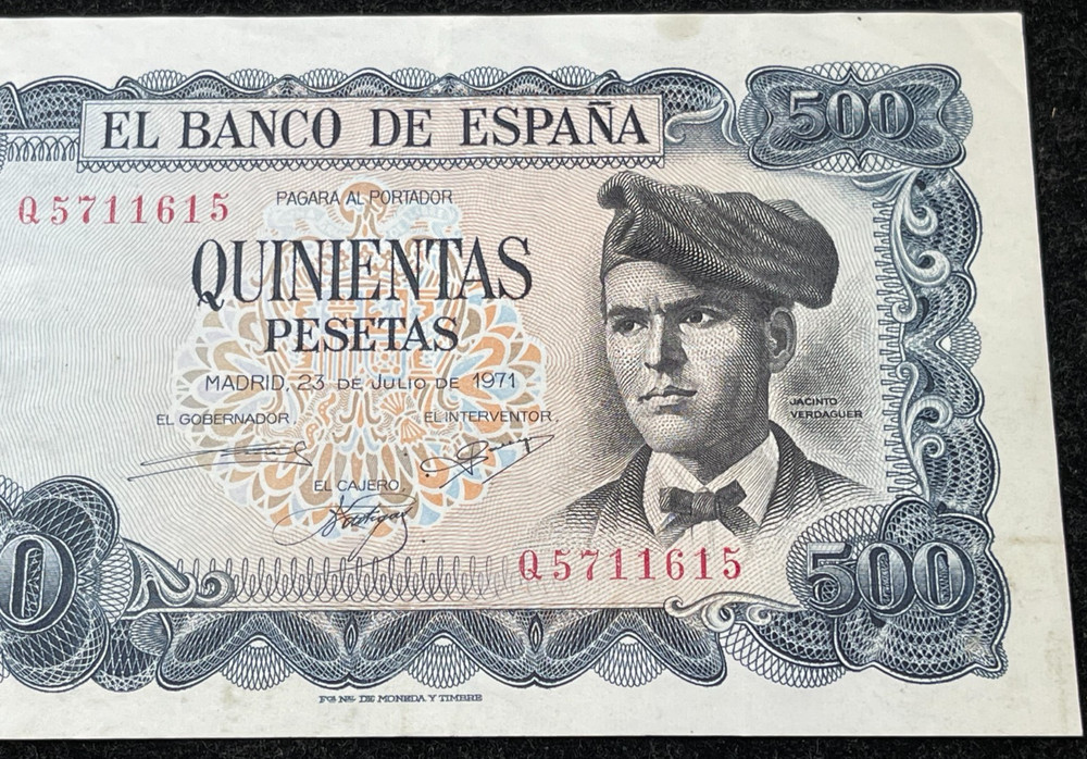 1971 Spain 500 Pesetas Banknote Crispy Condition High Value