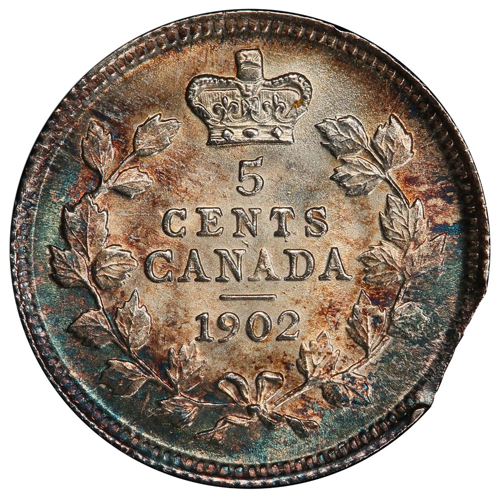 1902 Canada 5 Cent, CLIPPED PLANCHET ERROR - PCGS Uncirculated MS 64