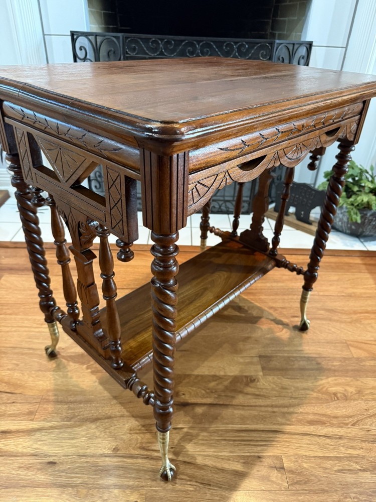Walnut Eastlake Side Table, Solid walnut, Recently Restored. Intricate Carvings.