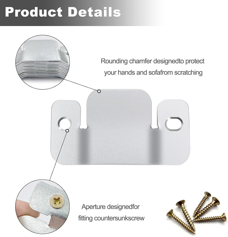 Interlocking Sectional Couch Connectors - 12 Clips with Easy Installation Screws