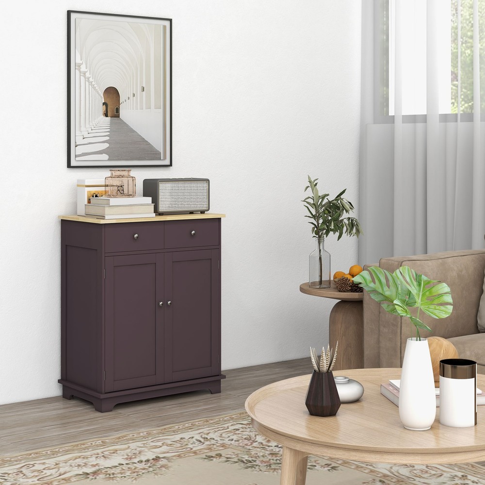 Kitchen Storage Cupboard Organizer Cabinet  Drawers & Adjustable Shelf, Coffee