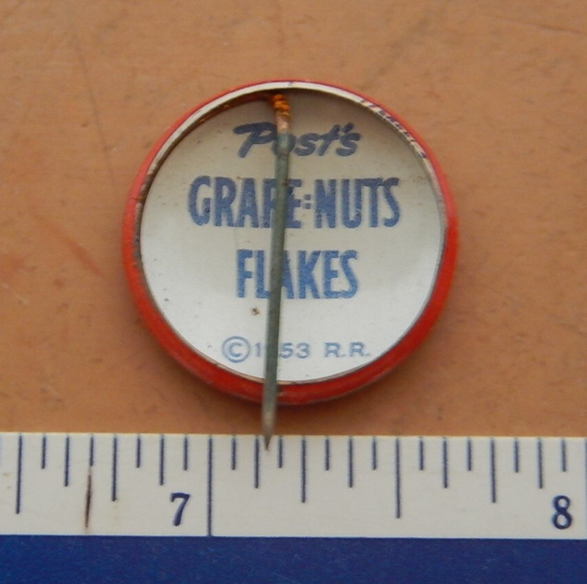 ORIGINAL 1950s POST GRAPE NUTS CEREAL - ROY ROGERS SHERIFF - PINBACK/ BUTTON