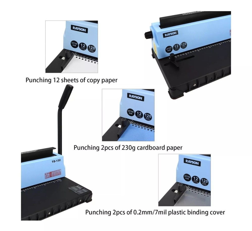 Rayson TD-132 Binding Machine Punch 12 Sheets/Bind 120 Sheets with Sturdy Met...