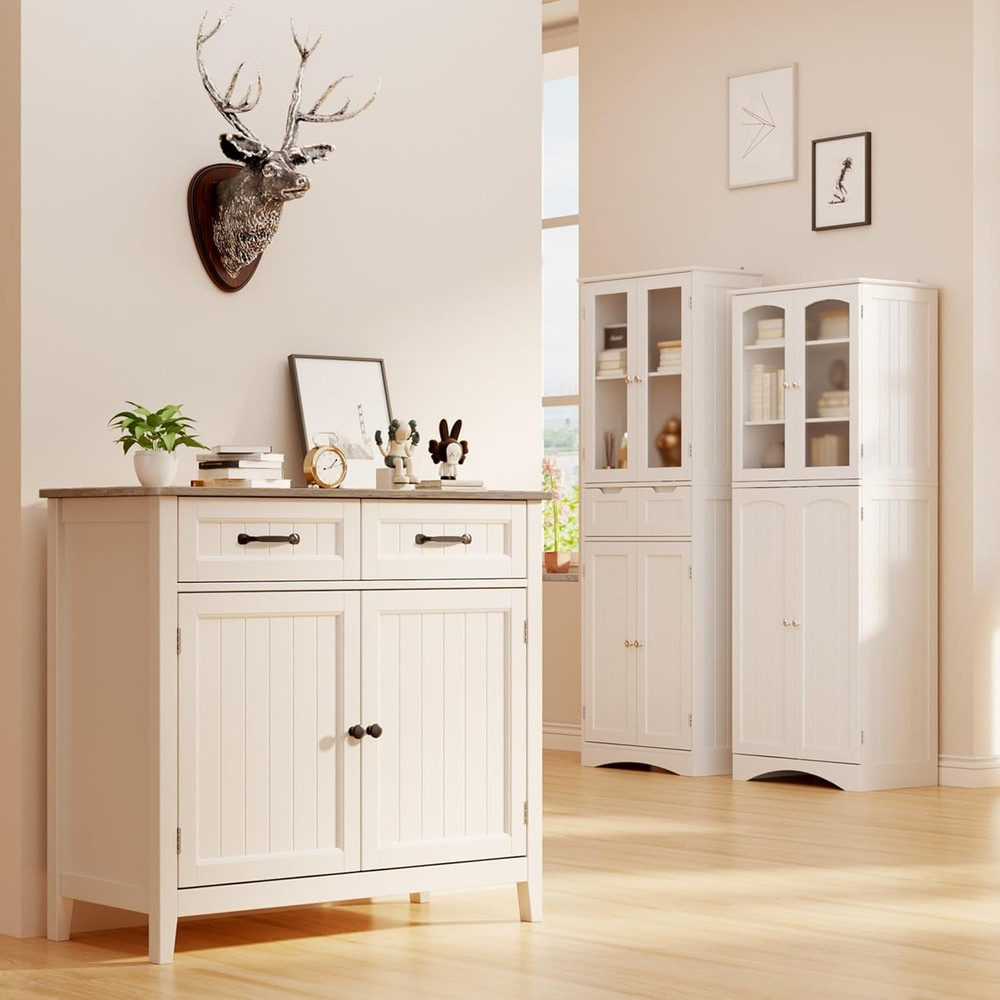 Kitchen Sideboard Buffet Cabinet, 32'' H Large Kitchen Storage Island and Adjust