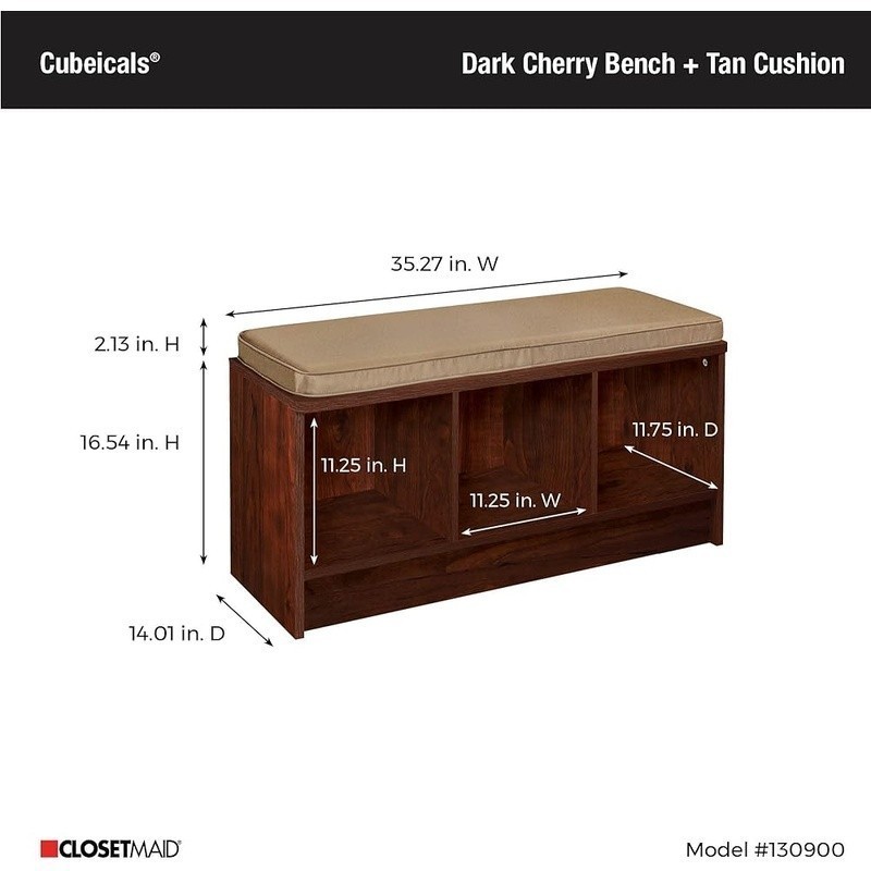 Multi-Functional 3 Cubbies Storage Bench W/ Cushions Home Organization New