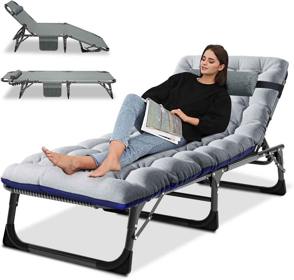 NAIZEA Folding Camping Cot Adjustable 5-Position Reclining Folding Padded Chaise