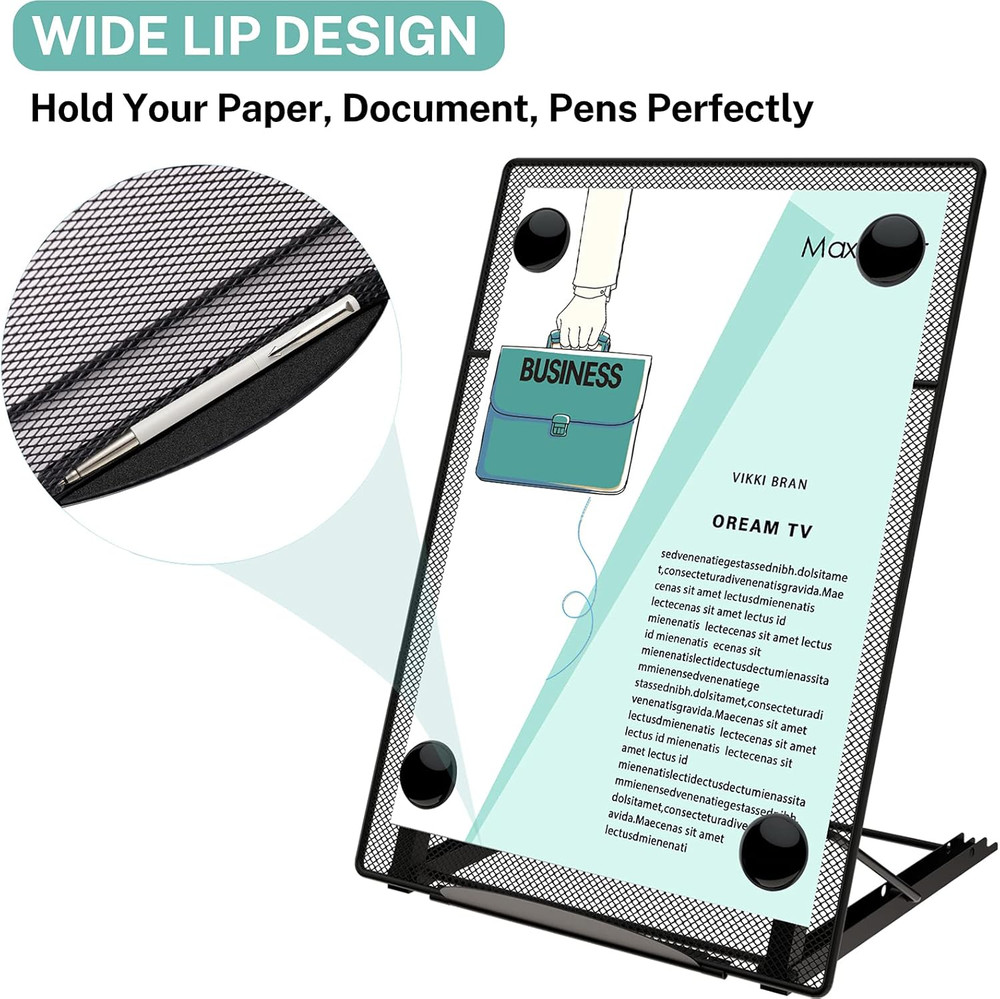Foldable Metal Mesh Document Holder Stand for Desk Black Adjustable Angles