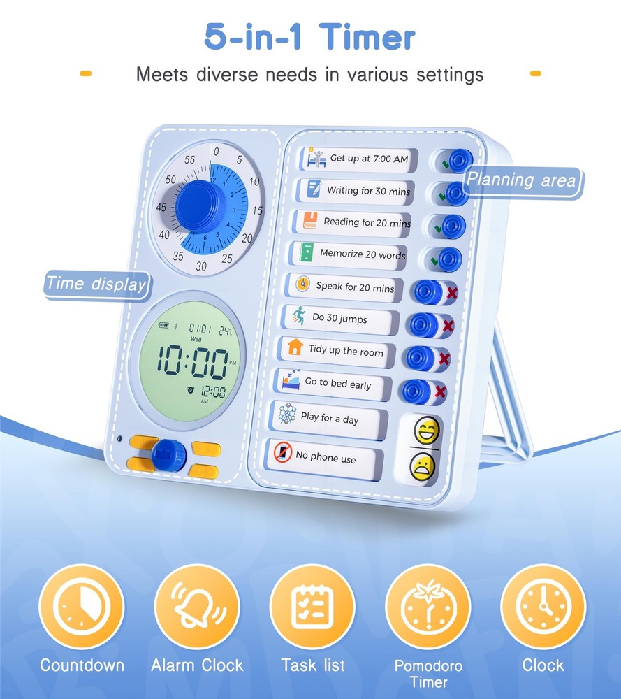 3-in-1 Visual Timer Task Timer with Chore Chart Board, ADHD Tool for Adults V...