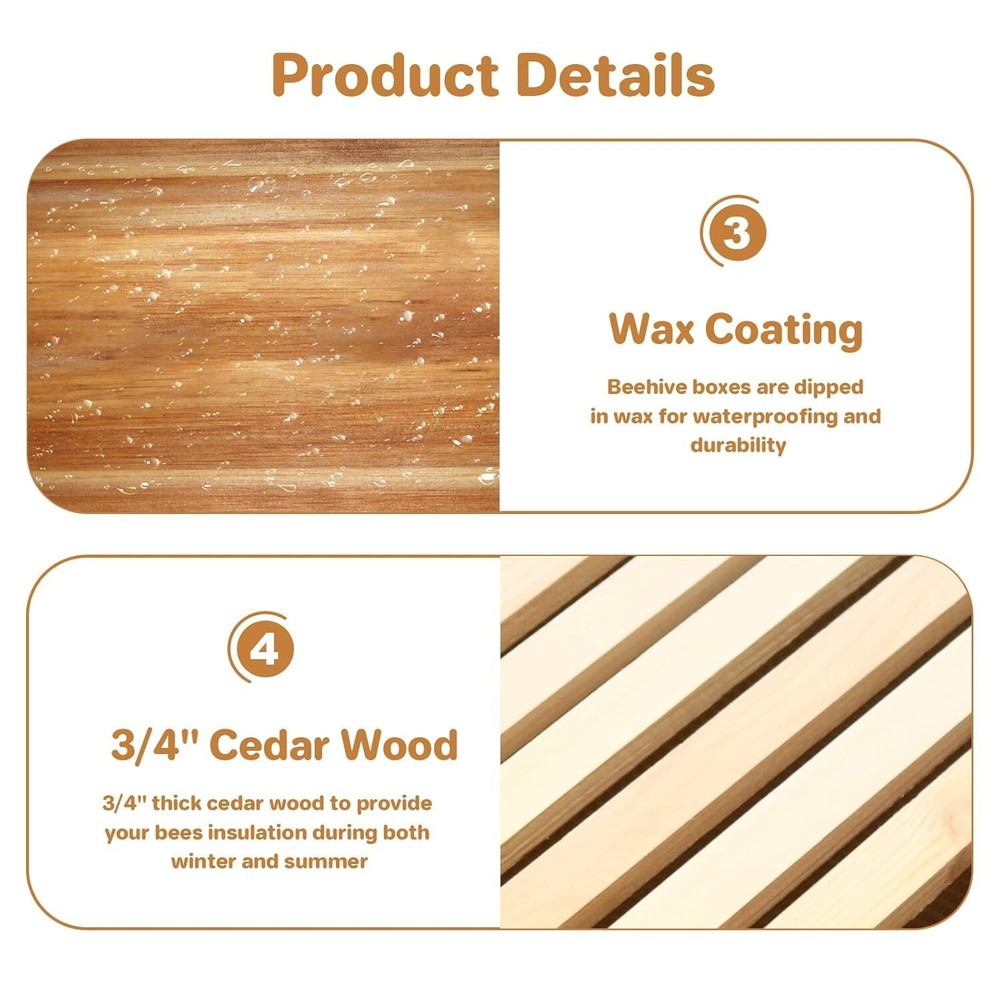 10-Frame Complete Beehive Frame Kit Wax Coated w/ 2 Deep Box 1 Medium Bee Box