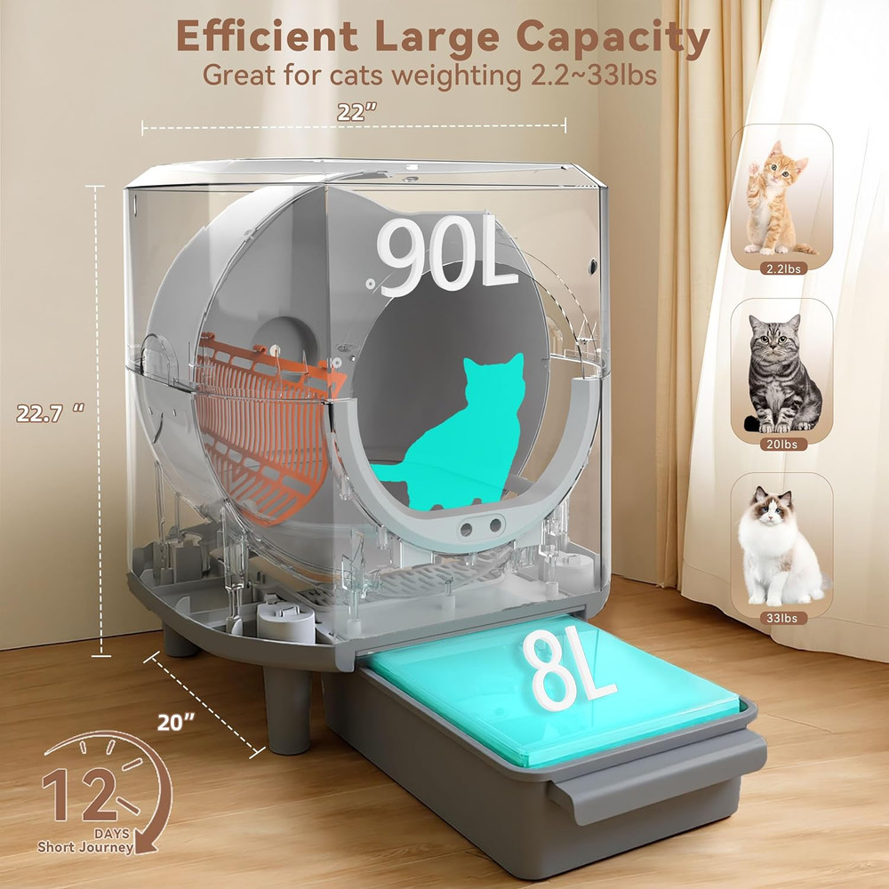 Self Cleaning Litter Box, Automatic Litter Box Self Cleaning 90L App-Controlled,