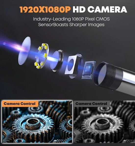 Endoscope Camera with Light Two-Way Articulation Borescope, 0.33in 5.5ft