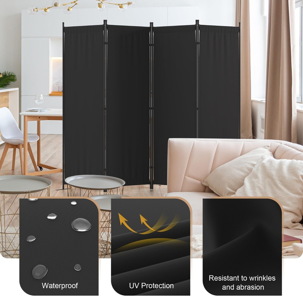 Black 4 Panel Folding Privacy Screen 88" Room Divider Panel For Office Bedroom