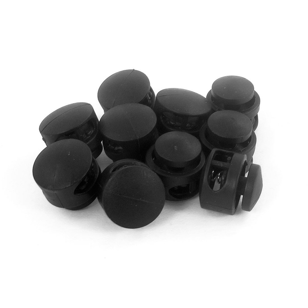 10 Pieces 4mm Dia Double Hole Cordlock Cord Locks Ends Black