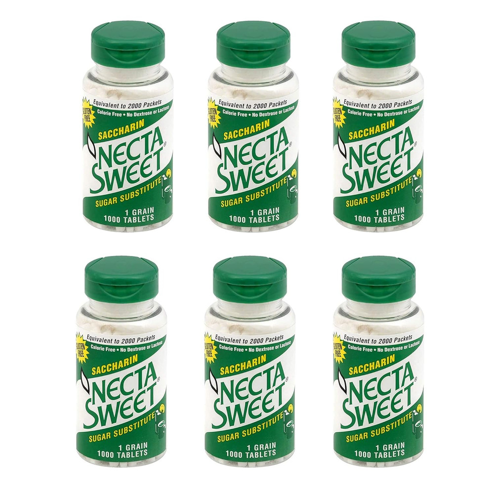 1-Grain Saccharin Tablets - Zero-Calorie Sugar Substitutes (6-Pack 1,000-Tablet