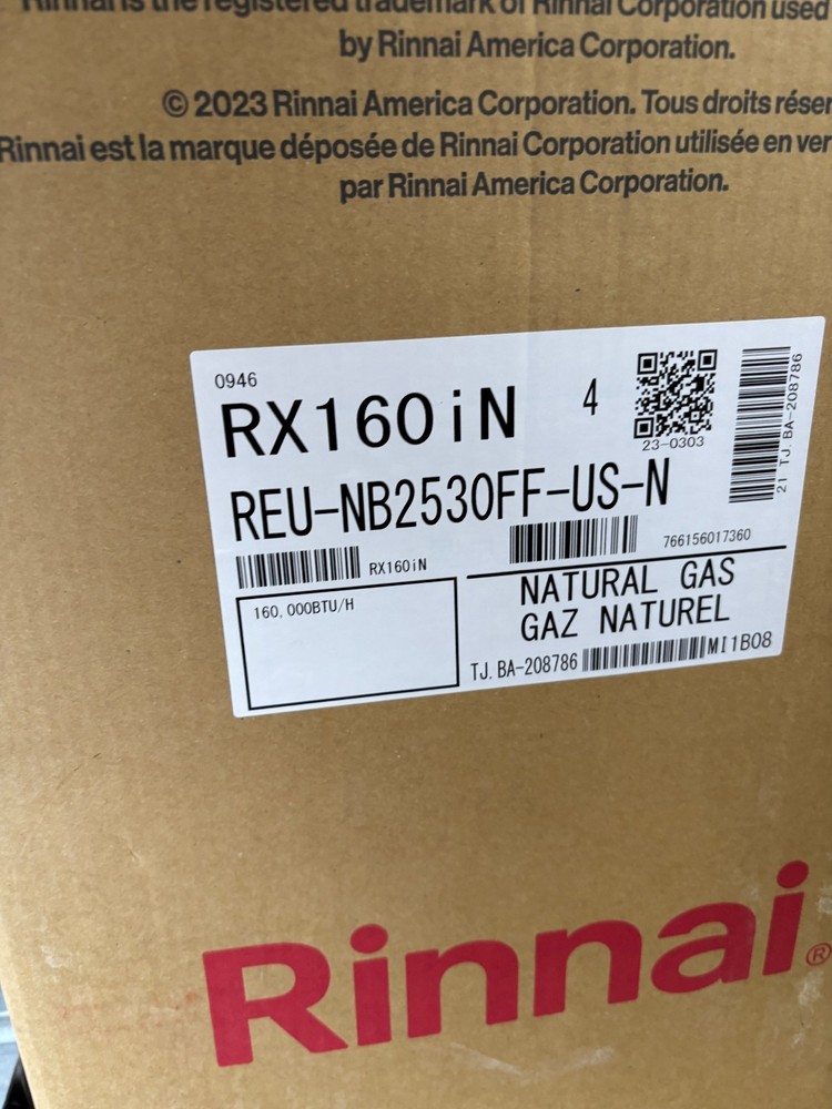Rinnai Super High Efficiency 9 GPM 160,000 BTU Natural Gas Water Heater