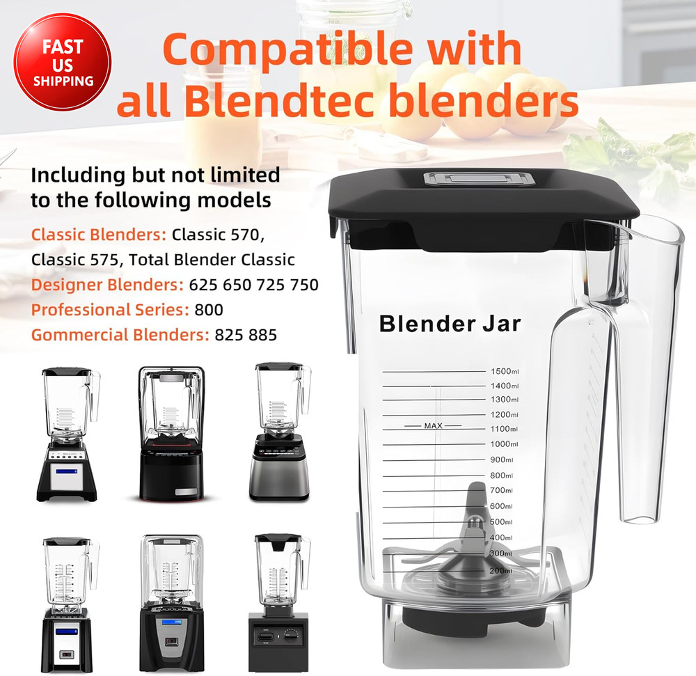 90 Oz Replacement Jar Compatible with Blendtec Blender, Container Pitcher Fits A