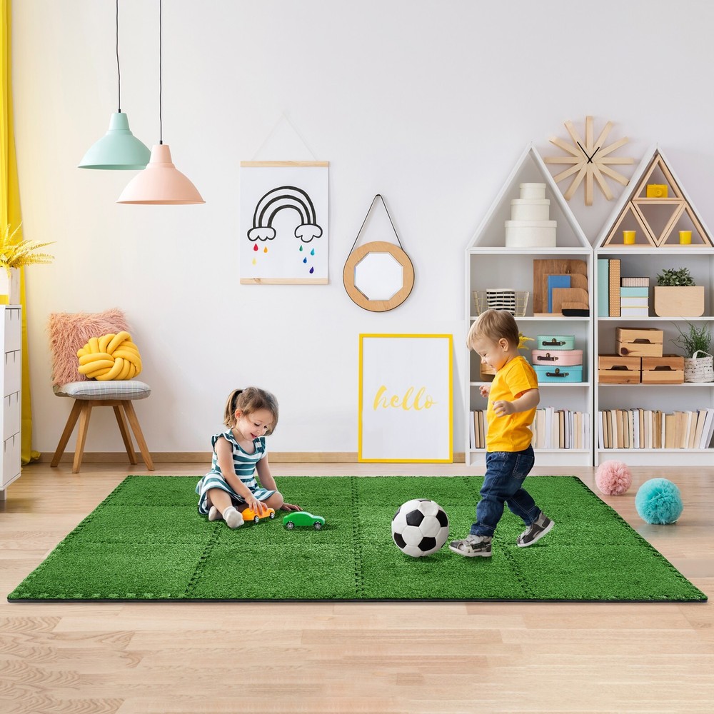 Sorbus Grass Mat - 96 Sq Ft Interlocking Artificial Turf Deck Carpet Flooring
