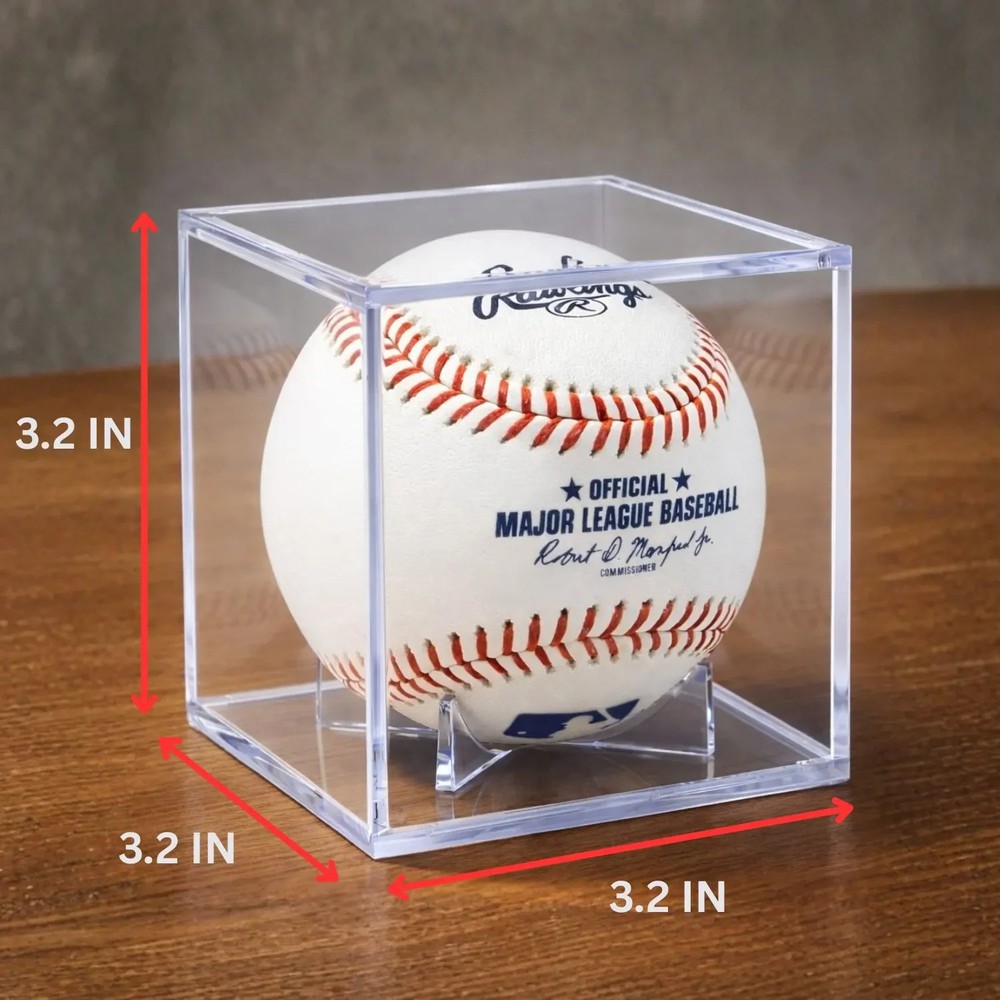 (100 Pack) UV-Protected Acrylic Baseball Display Case Cubes With Stand (Bulk)
