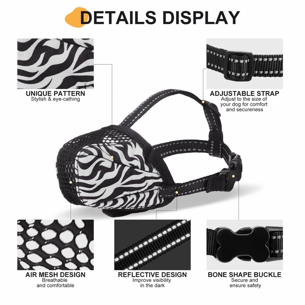 K9meme Dog Muzzle, Soft Air Mesh Muzzle for Large Medium Medium, Tiger Grey